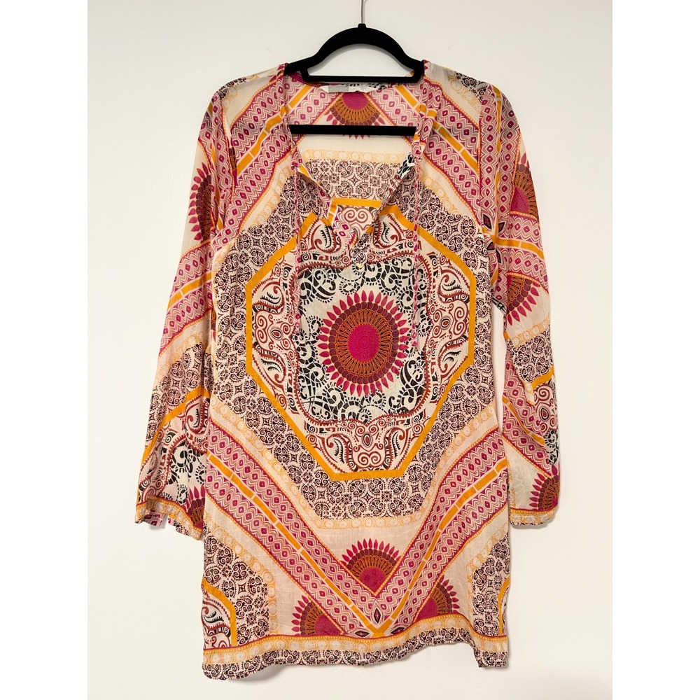 Athleta Womens Boho Cotton Silk Mandala Print‎ Tunic Top Pink Orange Small 43377